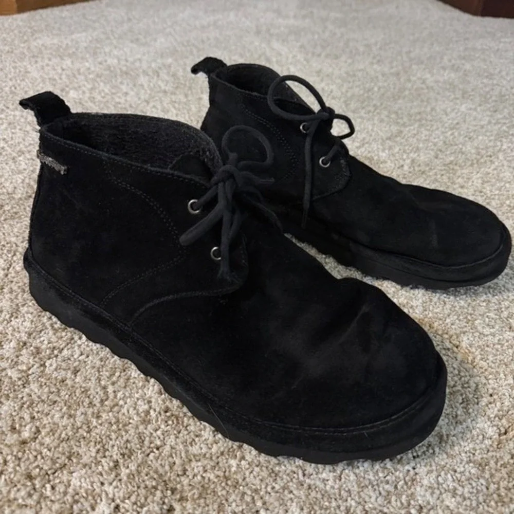 Bearpaw Skye Black Suede Leather Chukka  Boots Wool Lined Women Ankle Booties 10
